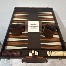 Vintage Backgammon Set Brown Leatherette Briefcase Style Complete Pressman