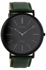 SALE Oozoo Vintage Damen - Herrenuhr Lederband dunkelgrün/schwarz Ø44mm C8173