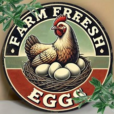 Farm Fresh Eggs Round Aluminum Tin Metal Signs Home D cor 8x8