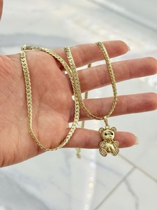 Authentic 14k Gold Plated Duo Snake Chain with Bear Pendant and Bracelet Set