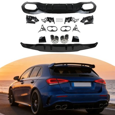 W/Exhaust Tips Rear Diffuser Lip For 2019-2022 Benz W177 A200 A250 Sport Sedan