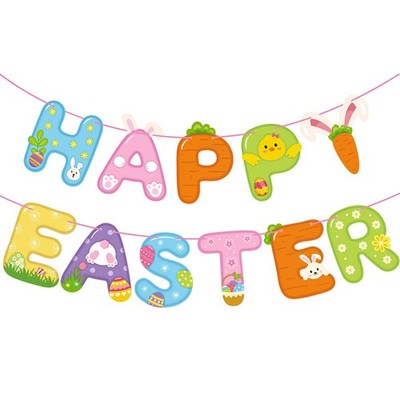 Happy Easter Banner, Colorful Banner Garland with Bunny Eggs 