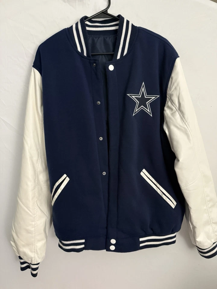 Dallas Cowboys JH Design Reversible Fleece Jacket With Faux Leather Sleeves Sz L - Image 2 of 4