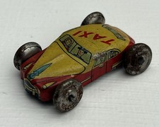 Vintage 1940s Japan Tiny Tin Litho Toy Yellow Taxi Cab Car