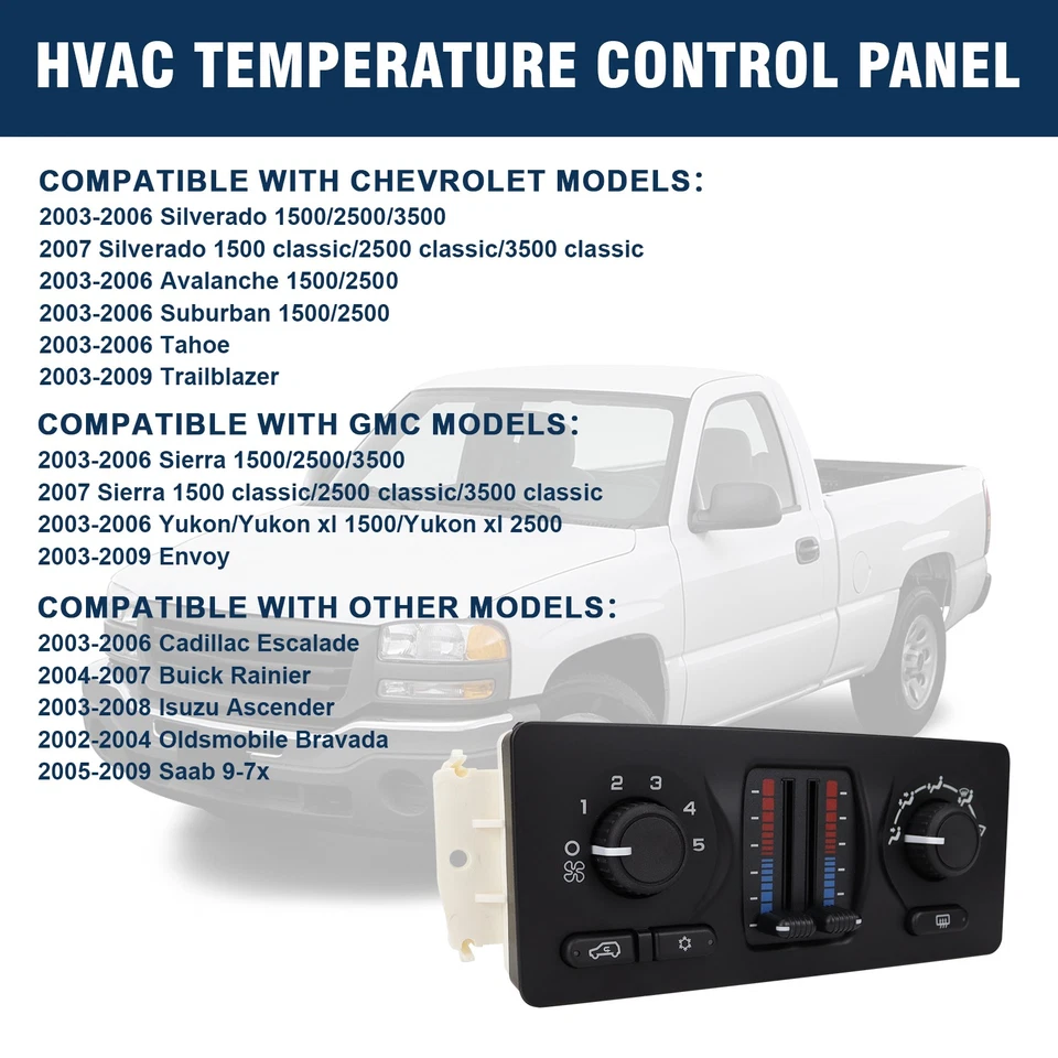 Interruptor del panel de control del calentador de CA compatible con GMC Sierra 1500/2500/3500 2003-06 Foto 3 de 4