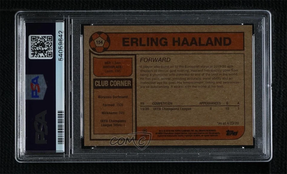 2020 Topps UCL Living Set /1988 Erling Haaland #154 PSA 10 GEM MT - Image 2 of 3