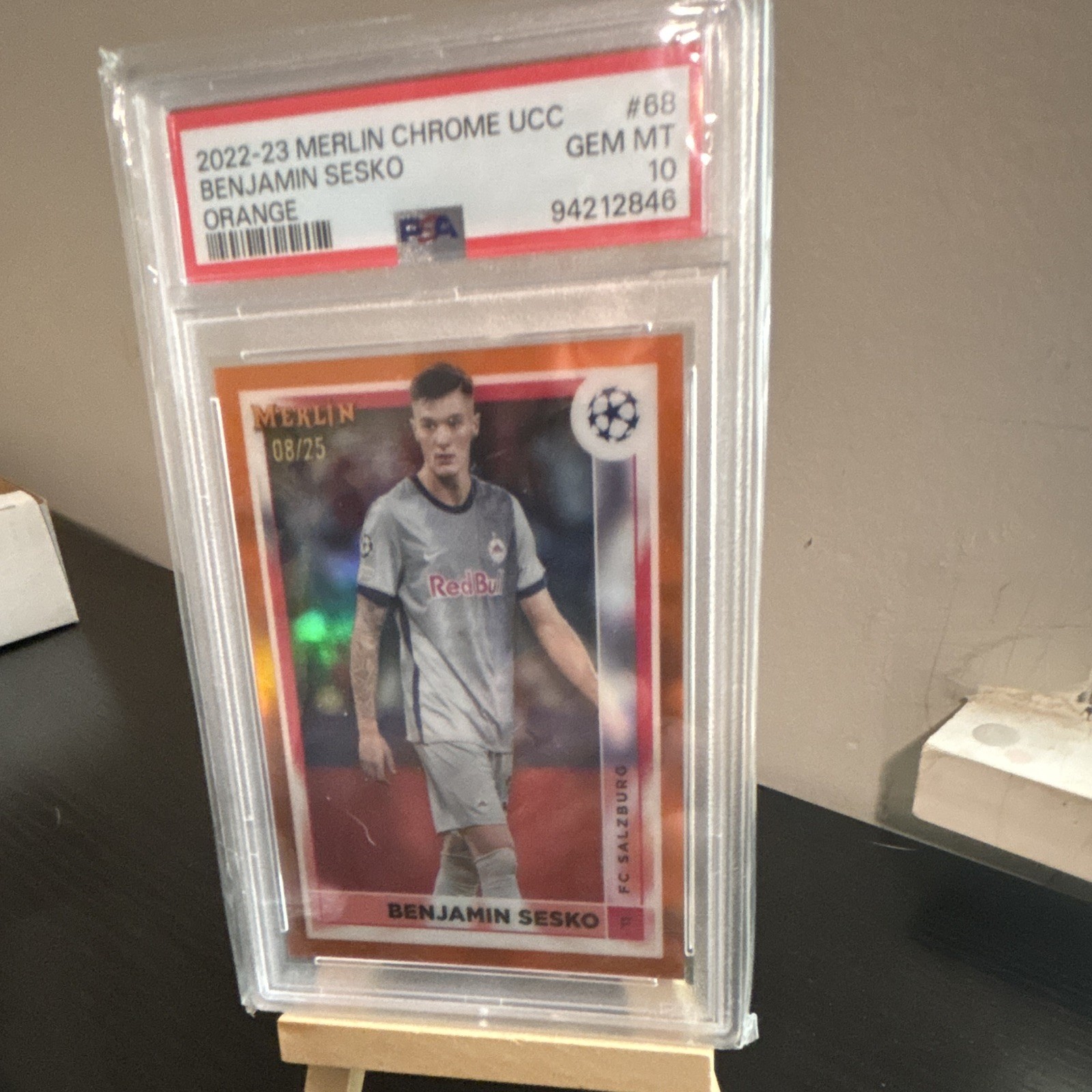 Topps Merlin Benjamin Sesko #68 Orange Refractor /25 PSA 10