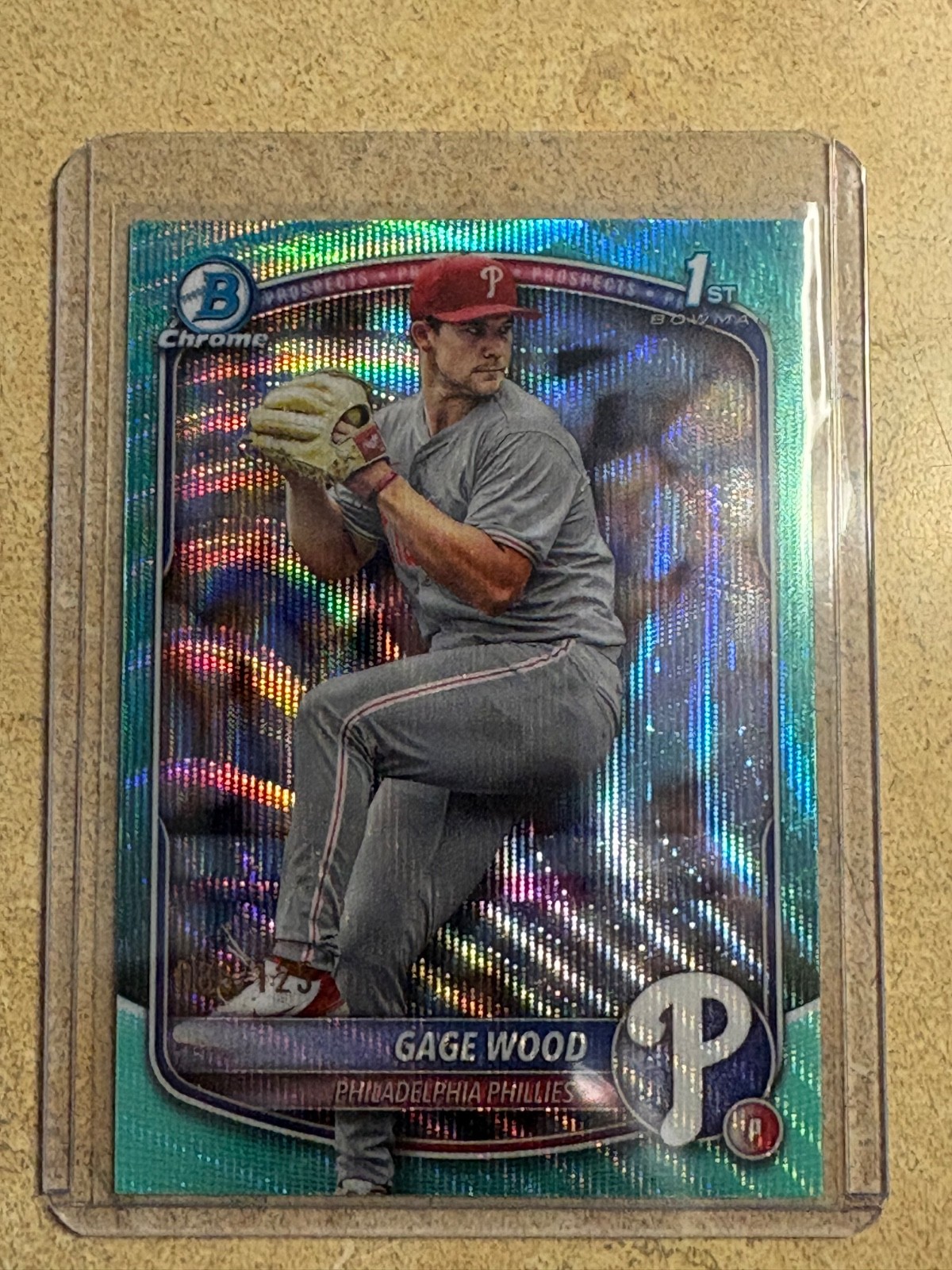 2025 Bowman Draft Chrome 1st Bowman Aqua Wave Refractor Gage Wood /125 Phillies
