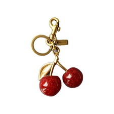 New Coach Cherry Bag Charm KeyChain Glitter resin and metal Brass/Red Apple