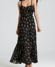 Guess Floral Tiered Maxi Dress Sz 4 Strappy Ruffle Babydoll Romantic Whimsy Goth