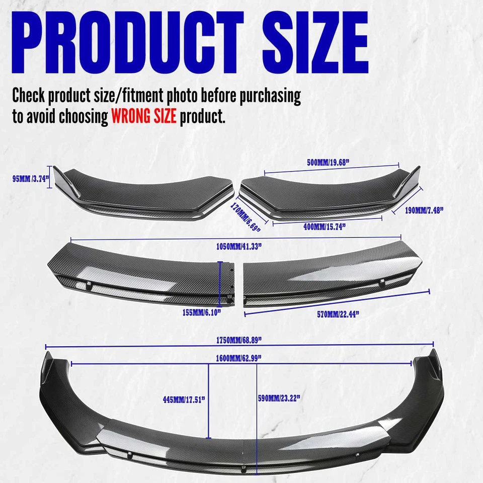 For Volvo V40 V50 V60 Front Bumper Lip Kit Spiltter Carbon Fiber Look Canards US Foto 2 de 4