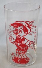 Vaso de beber Disney serie Pinocho 1940 rojo Pinocho 4 3/8" de alto