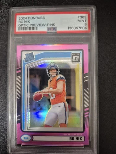 117411962 Bo Nix 2024 Panini Donruss #369 Pink Optic Rated Rookie Preview PSA 9