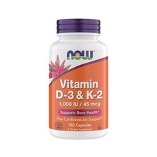 Now Supplements Vitamin D3 K2, 1,000 IU/45 mcg, 1 Count Pack of 180 