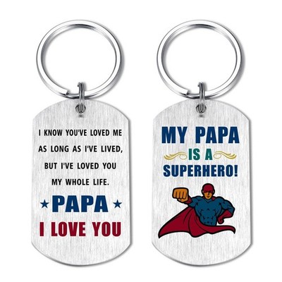 EE&YU Papa Geschenke Schlüsselanhänger - Ich liebe meinen besten Helden 2*1,1 Zoll, Silber 