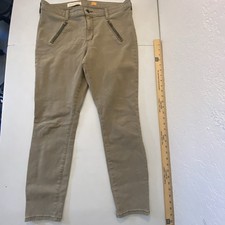 Pilcro Serif Skinny Pants Lt Olive Khaki Zip Pocket  Hem Ankle Jeans 32 Anthro