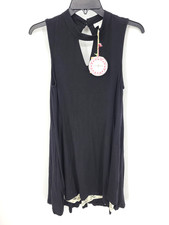 Umgee Dress Womens Small Black Sleeveless Flared Keyhole Back Flowy Boho Shift