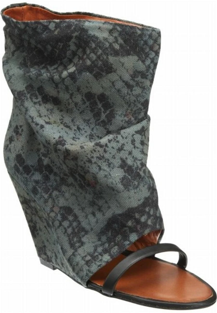 Isabel Marant YOYO Python Print Canvas Open Toe Wedge Heel Ankle Boots Sandals