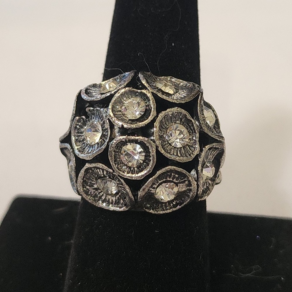 Chunky Crystal Cluster Statement Ring Silver Tone… - image 3