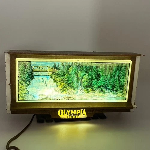 Vtg Working OLYMPIA BEER Lighted Motion Waterfall Sign Cash Register Topper