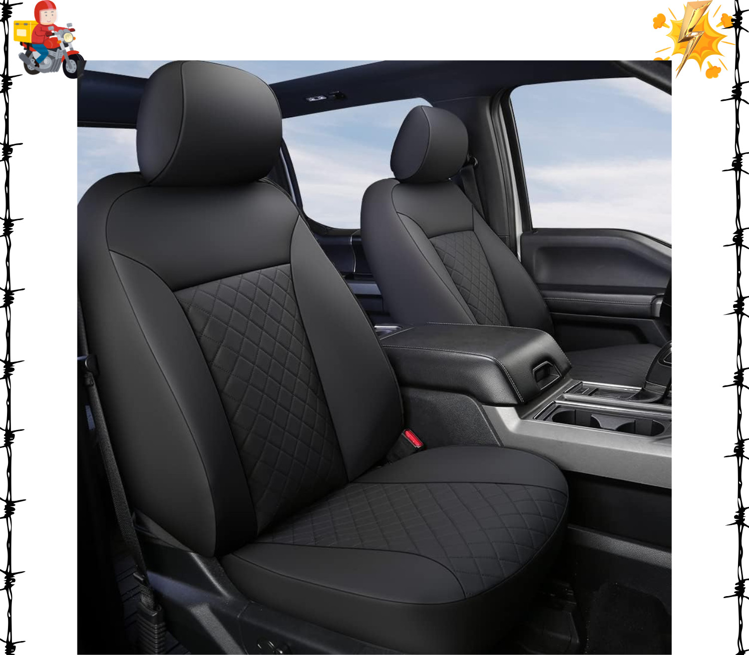 Front Car Seat Covers 2 Pcs Ford F150 F250 F350 F450 Super Crew/Crew Cab Pickup