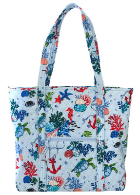 New Vera Bradley Anchors Aweigh Large Vera Tote Purse Seahorse Starfish Turtle