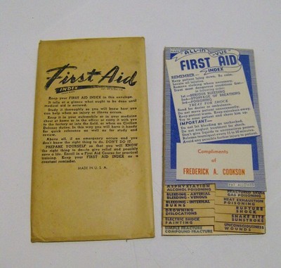 vintage 1930s ALL-IN-VUE FIRST AID INDEX folding accordian cardboard MEDICAL