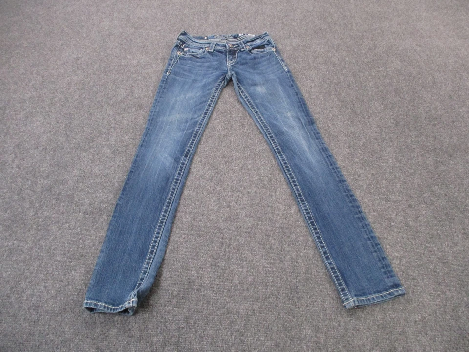 Miss Me 牛仔女式 26 蓝色牛仔紧身褪色水钻翅膀学院风 Y2K — 第 2/4 张图片