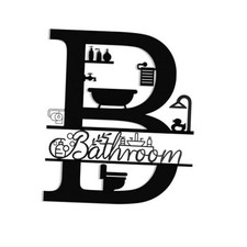 12 Inch Black Metal Bathroom Door Sign, Modern Farmhouse Bathroom Bathroom Sign