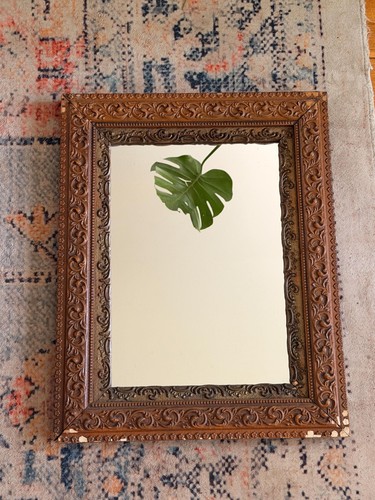 Vintage Carved Wood Wall Mirror, Small Ornate Rectangular Mirror, Dark Academia