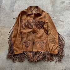 60s vintage brown suede fringe jacket Western wear Genuine Suede Size Med
