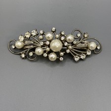 Rhinestone Faux Pearl Hair Clip Jewelry Silver Tone Sparkly Wedding Prom