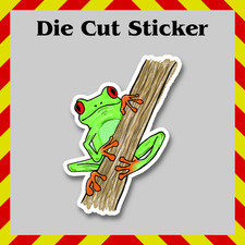 Green Tree Frog Sticker, COntour-Cut VInyl Printed Decal, Watercolor Design