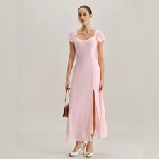 RIHOAS Pink Sweetheart Neck Chiffon Maxi Dress S