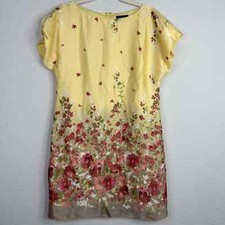 Adrianna Papell Dress Womens Size 4 Yellow Floral Short-Sleeve Romantic Shift