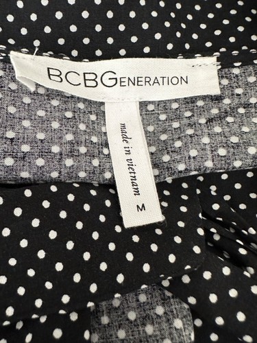 BCBG Wrap Dress Sz S Black w White Dots Long Belle Sleeves Ties at Waist V-Neck - Picture 5 of 5