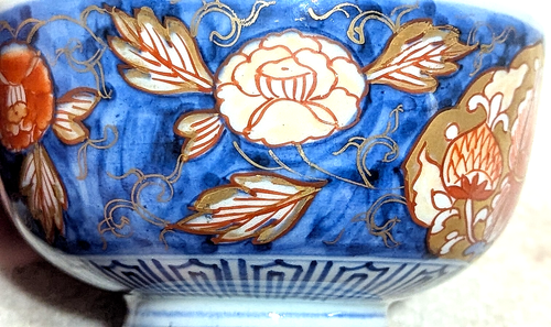 Edo Period Signed Japanese Imari Covered Mid 19th Century Bowl Cobalt & Sienna - Picture 17 of 24