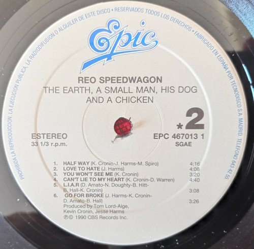 R.E.O. REO SPEEDWAGON ** The Earth, A Small Man...*** 1990 SPAIN LP w/ INSERT - Picture 4 of 5