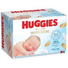 Image of Huggies Pure Extra Care Baby Wipes Pack of 8 x 48 Wipes