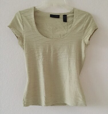 Context Women's Short Sleeve Top Size XS, Beige, Stretch Nylon Wavy Line Pattern