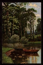 c.1906 german american art signed boats on pond landscape postcard