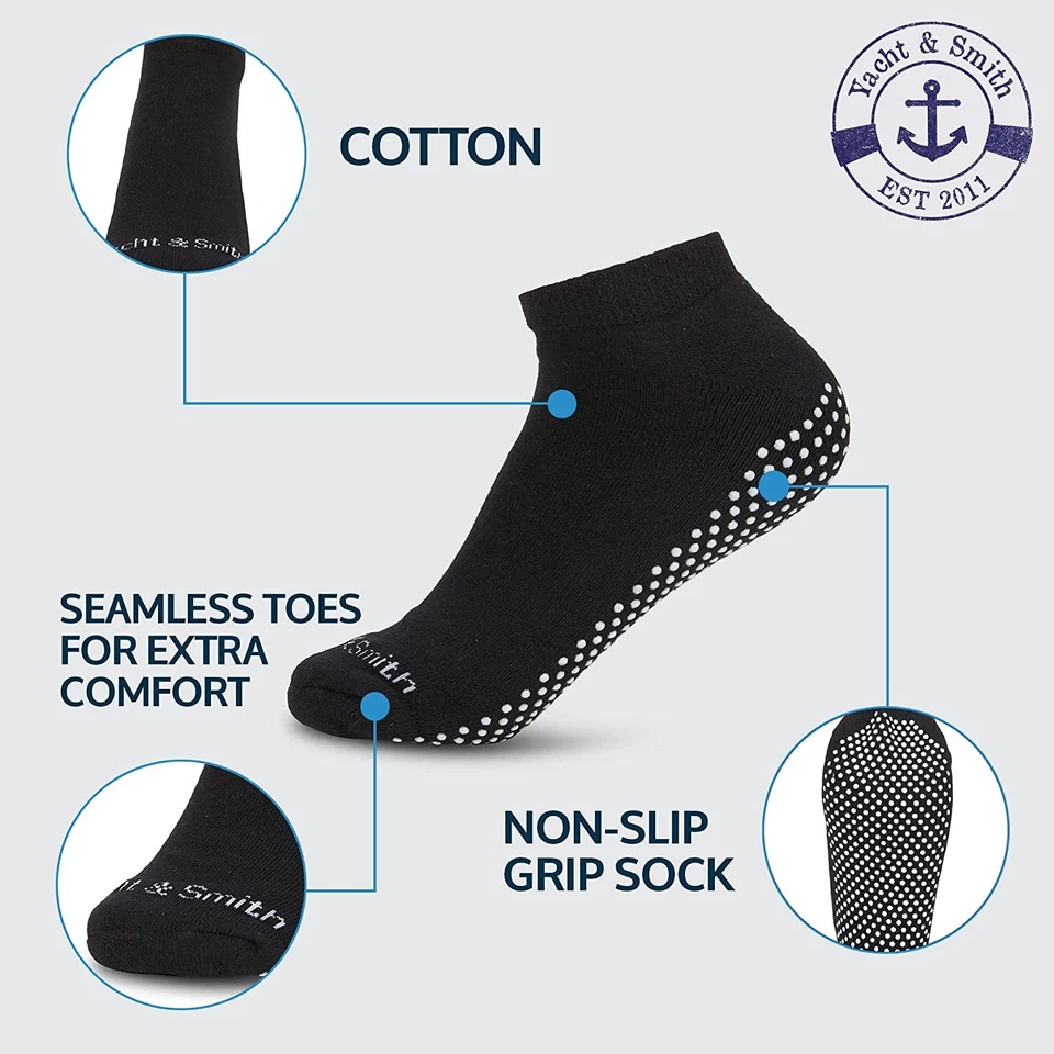 Calcetines antideslizantes antideslizantes para mujer, para hospital, yoga, calcetines con agarre (12 pares negros) Foto 3 de 4