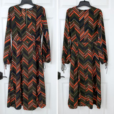 Lulu's Martini Moment Olive Green Multi Print Long Sleeve Midi Dress - Small