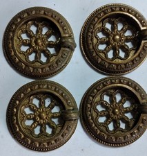 4 ANTICHE MANIGLIE IN OTTONE RECUPERATE DA VECCHI MOBILI MARCHIO FADM