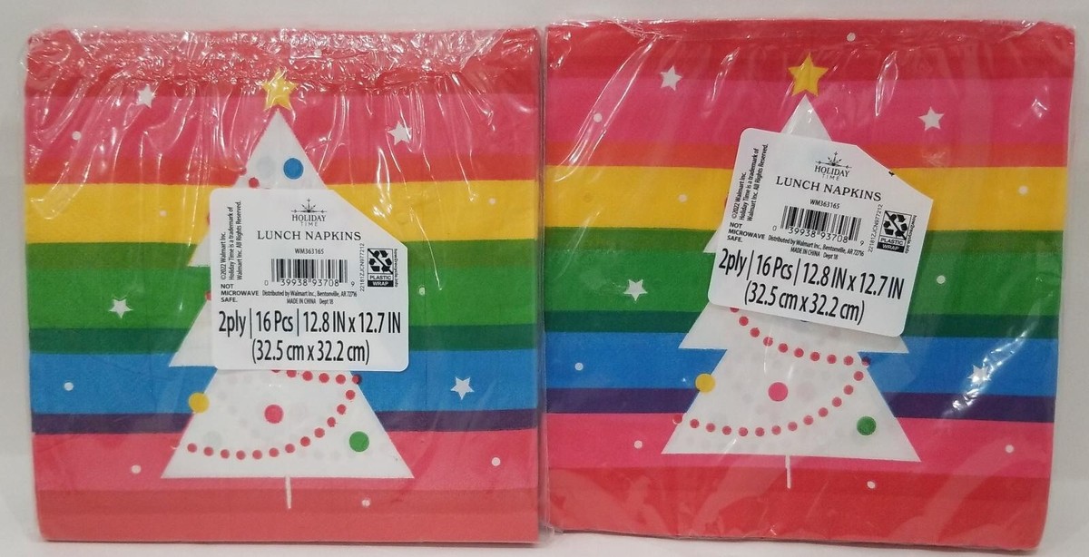 Lot Of 2 Holiday Time Rainbow Stripe Silver Christmas Tree Deco