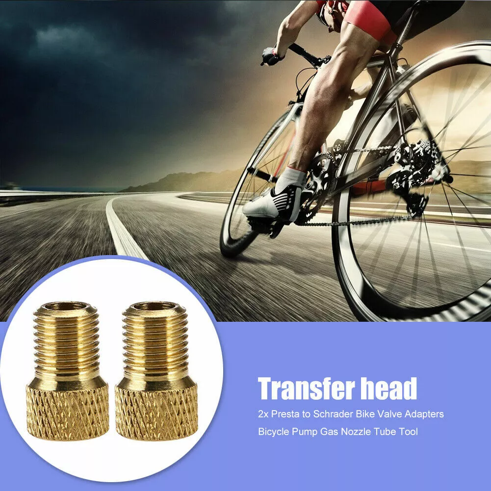 2x Presta to Schrader Brass Valve Adapter Bike Tyre Converter