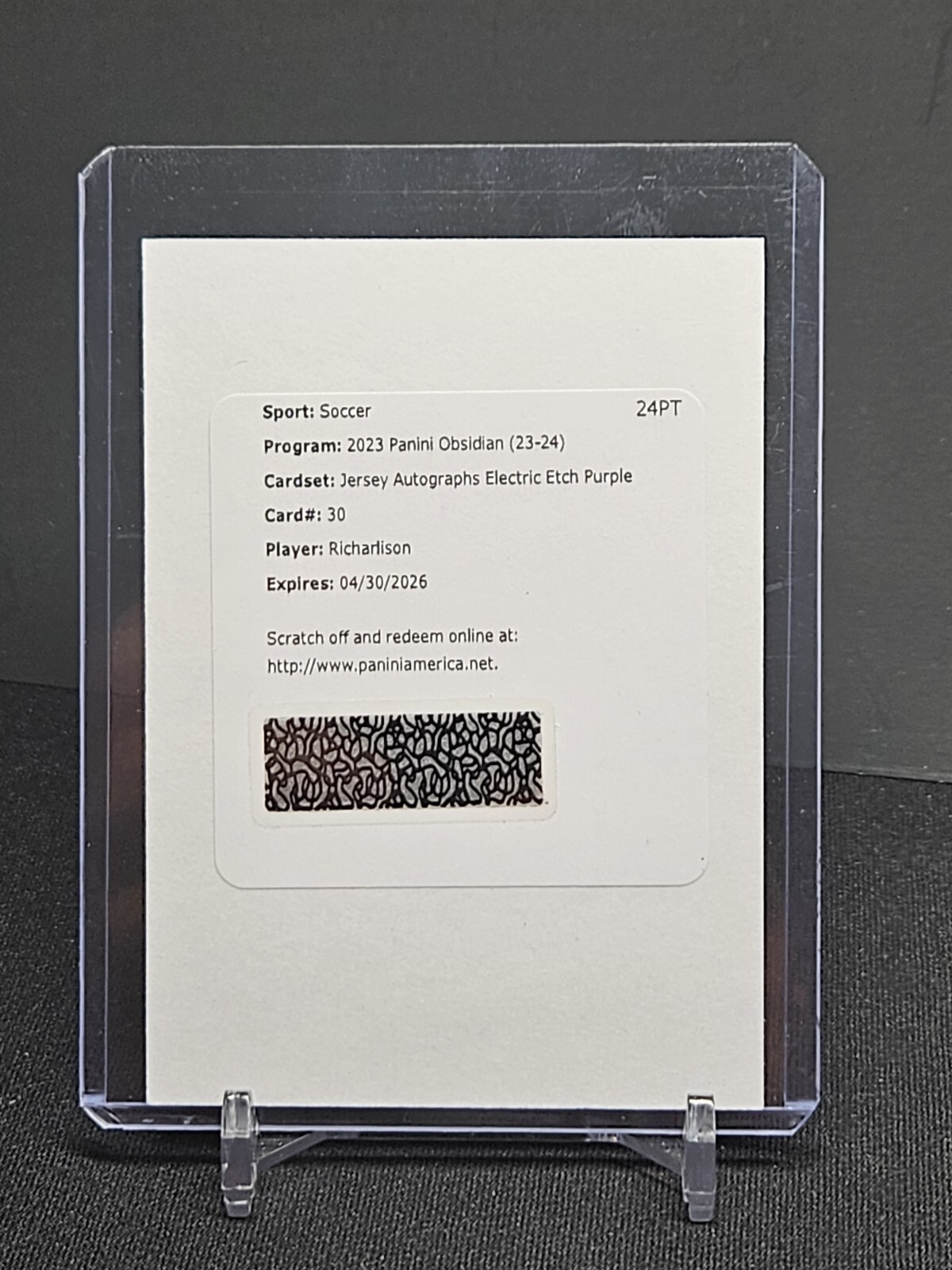 2023-24 Obsidian Richarlison Jersey Auto Electric Etch Purple #'d /50 Redemption