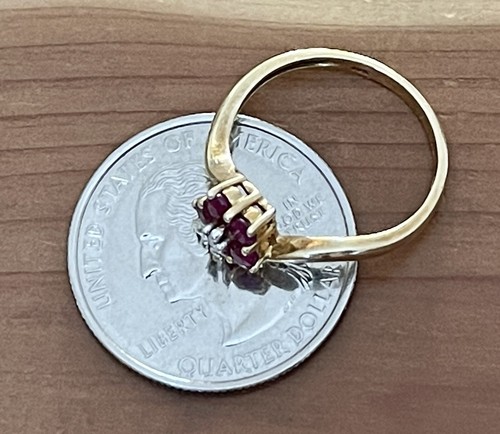 Vintage 10k Yellow Gold Natural Ruby & Diamond Flower Promise Ring Size 6.75 - Picture 9 of 22