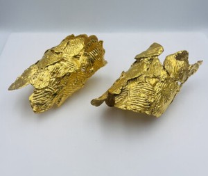 Authentic Christophe Tissot Pair Large Pair Gold Plated Bronze Sculptural Cuff Bracelets