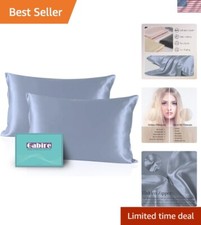 Set of 2 Mulberry Silk Pillowcases with Hidden Zipper - Luxurious Dusty Blue